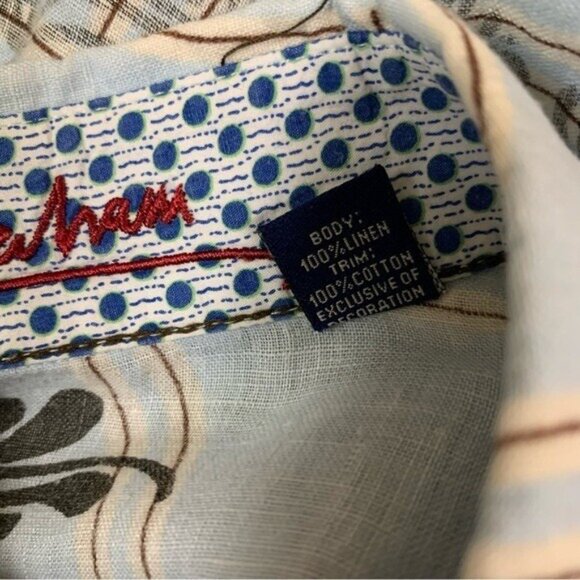 Robert Graham XL Linen Button Up Shirt Geometric Embroidered Luxury Casual - Picture 5 of 5